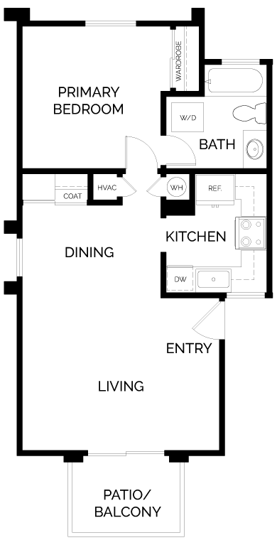 Sedona - 1 Bedroom 1 Bath Floor Plan Layout - 630 Square Feet at Sunstone Place, California